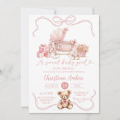 Pink Bow Baby Carriage Girl Baby shower Kaart (Voorkant)