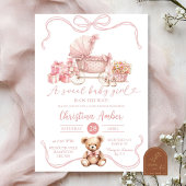 Pink Bow Baby Carriage Girl Baby shower Kaart