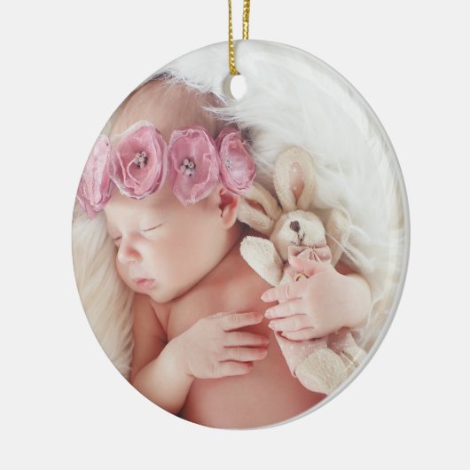 Pink Bow Baby Feet Photo Daughter First Christmas Keramisch Ornament (Links)