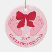Pink Bow Baby Feet Photo Daughter First Christmas Keramisch Ornament (Achterkant)