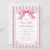 Pink Bow Baby Girl baby shower Kaart (Voorkant)