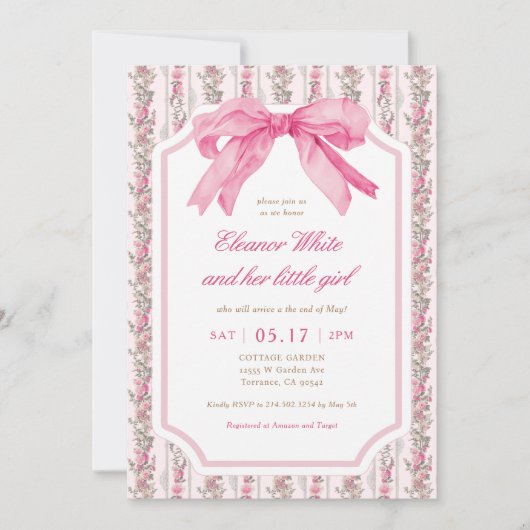 Pink Bow  Baby Girl baby shower Kaart (Voorkant)