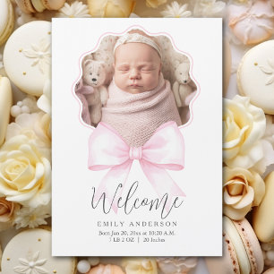 Pink Bow Baby Girl Fotoaankondiging