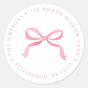 Pink Bow Baby Girl Retouradres Ronde Sticker
