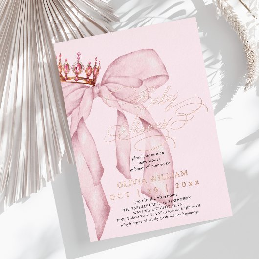  Pink Bow Baby Girl Shower Folie Uitnodiging