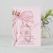  Pink Bow Baby Girl Shower Folie Uitnodiging (Staand Voorkant)