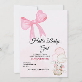 Pink Bow Baby Girl Shower Invitation Feestdagenkaart
