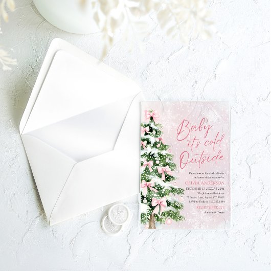 Pink Bow Baby Het is koud buiten Baby shower Acryl Uitnodigingen