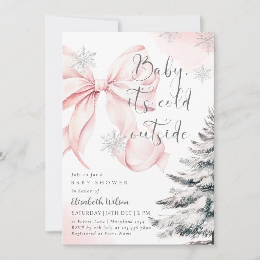 Pink Bow Baby Het is koud buiten Baby shower Kaart (Voorkant)