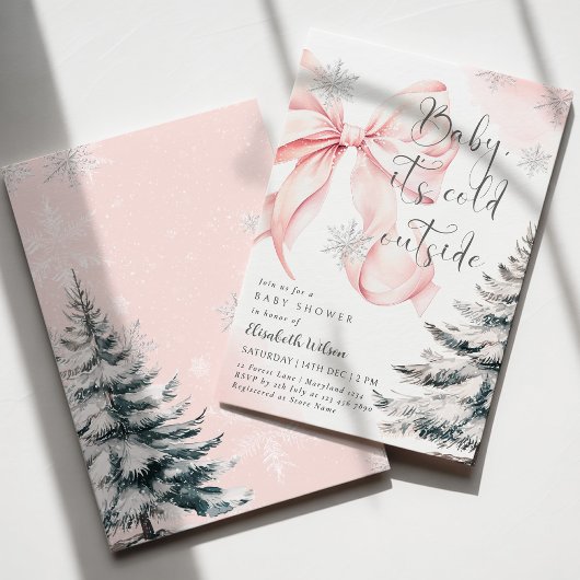 Pink Bow Baby Het is koud buiten Baby shower Kaart