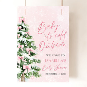 Pink Bow Baby Het is koud buiten Baby shower Poster