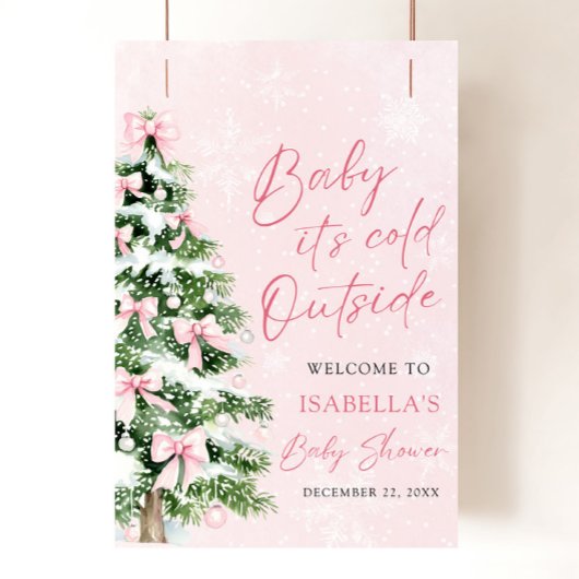 Pink Bow Baby Het is koud buiten Baby shower Poster