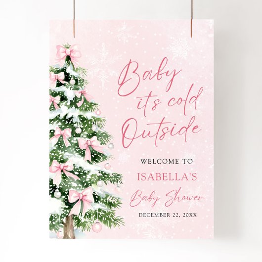 Pink Bow Baby Het is koud buiten Baby shower Poster
