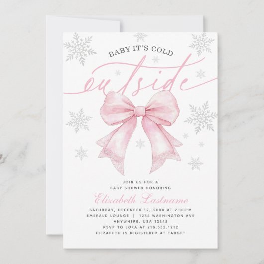 Pink Bow Baby Het is koud buiten het Baby shower Kaart (Voorkant)