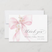 Pink Bow Baby in Bloom Baby shower Bedankt kaart (Voorkant)