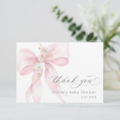 Pink Bow Baby in Bloom Baby shower Bedankt kaart (Staand voorkant)