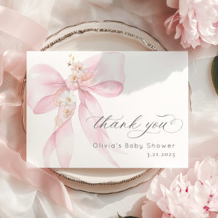Pink Bow Baby in Bloom Baby shower Bedankt kaart