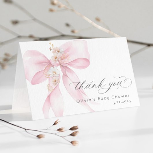 Pink Bow Baby in Bloom Baby shower Bedankt kaart