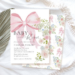 Pink Bow Baby in Bloom Baby shower Kaart