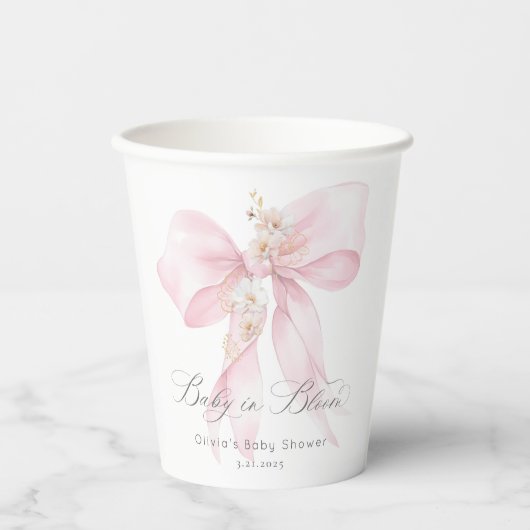 Pink Bow Baby in Bloom Baby shower Papieren Bekers (Voorkant)