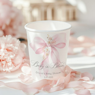 Pink Bow Baby in Bloom Baby shower Papieren Bekers
