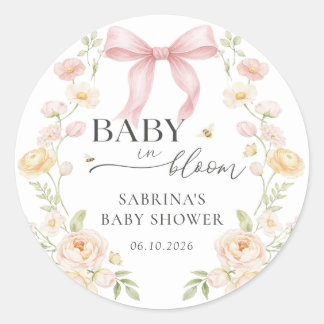 Pink Bow Baby In Bloom Baby Shower Sticker