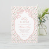 Pink Bow Baby in Bloom Baby shower Uitnodiging (Staand voorkant)
