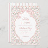 Pink Bow Baby in Bloom Baby shower Uitnodiging (Voorkant / Achterkant)