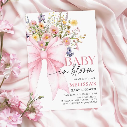 Pink Bow Baby in Bloom Baby shower Uitnodiging