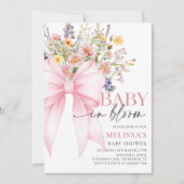 Pink Bow Baby in Bloom Baby shower Uitnodiging (Voorkant)