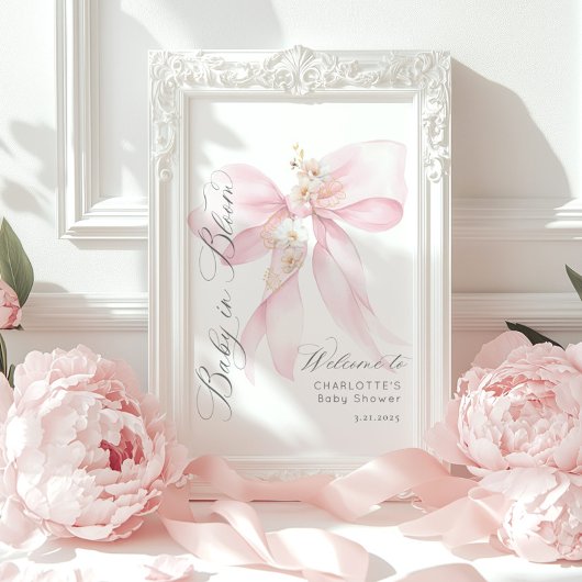 Pink Bow Baby in Bloom Baby shower Welkom Poster