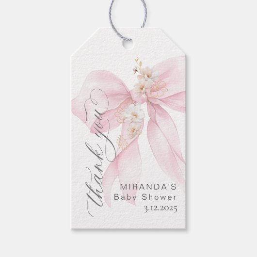 Pink Bow Baby in Bloom bloemendank u Cadeaulabel (Voorkant)