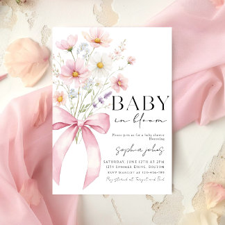 Pink Bow Baby in Bloom Girl Baby Shower Kaart
