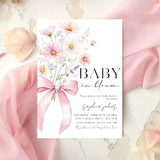 Pink Bow Baby in Bloom Girl Baby Shower Kaart