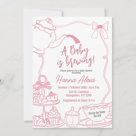 Pink Bow Baby is het brouwen van thee Baby shower Kaart (Voorkant)