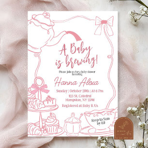 Pink Bow Baby is het brouwen van thee Baby shower Kaart