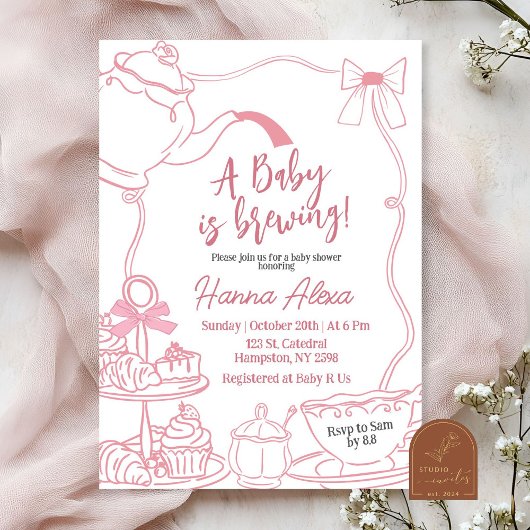 Pink Bow Baby is het brouwen van thee Baby shower Kaart