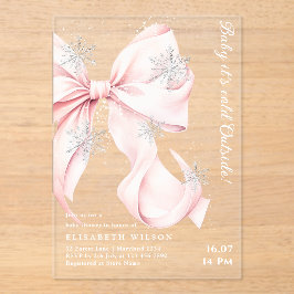 Pink Bow Baby It's Cold Outside Baby Shower Acryl Uitnodigingen