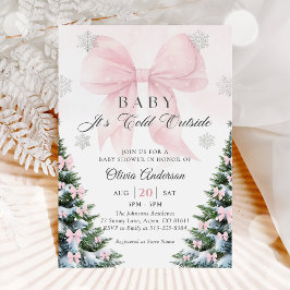 Pink Bow Baby It's Cold Outside Baby Shower  Invit Kaart