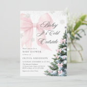 Pink Bow Baby It's Cold Outside Baby Shower Kaart (Staand voorkant)