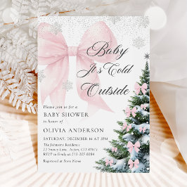 Pink Bow Baby It's Cold Outside Baby Shower Kaart