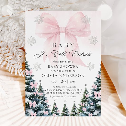 Pink Bow Baby It's Cold Outside Baby Shower  Kaart