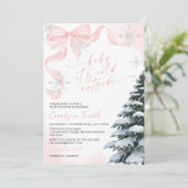Pink Bow Baby It's Cold Outside Baby Shower Kaart (Staand voorkant)