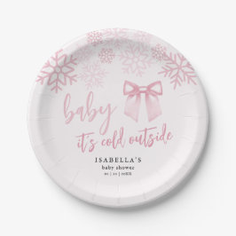 Pink Bow Baby Its Cold Outside Baby Shower Papieren Bordje