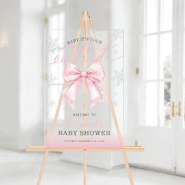 Pink Bow Baby Its Cold Outside Baby Shower Welcome Acryl Bord