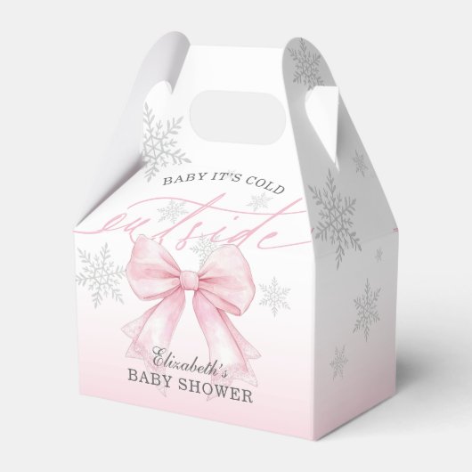 Pink Bow Baby Its Cold Outside Baby Shower Welcome Bedankdoosjes (Achterkant)