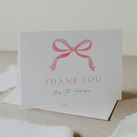 Pink Bow Baby Meisje Dank je Bedankkaart