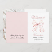 Pink Bow Baby Naming Ceremony Programma (Voorkant / Achterkant)