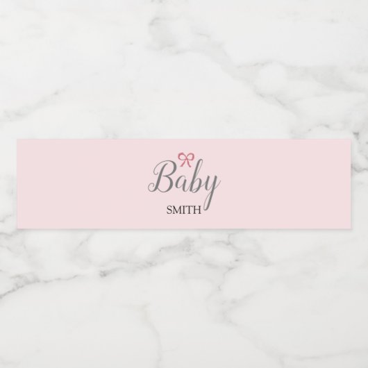 Pink Bow Baby Script Aangepaste naam Waterfles Etiket (Enkel label)