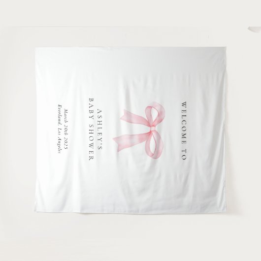 Pink Bow Baby Shower Backdrop Wandkleed (Voorkant (horizontaal))